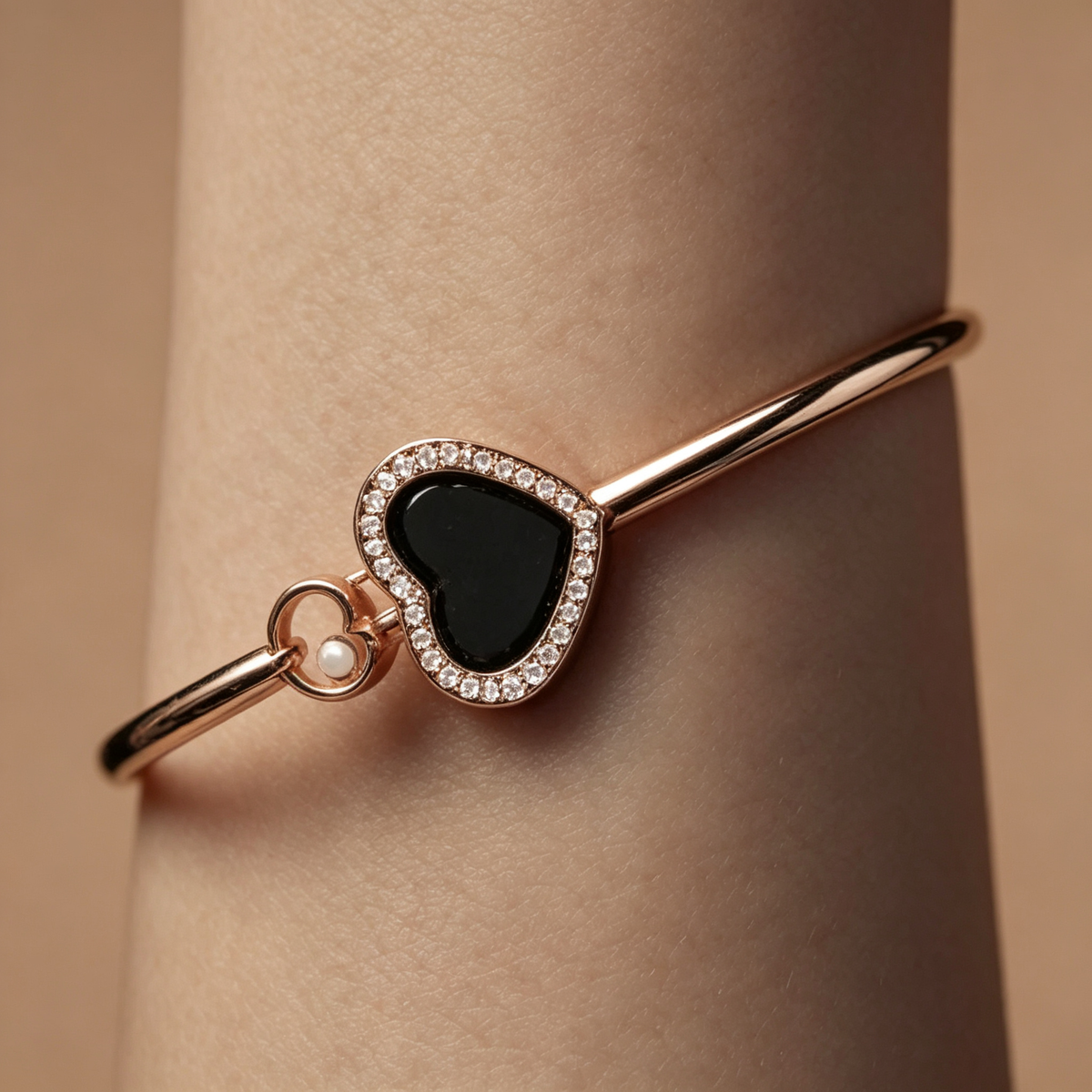 Chopard Happy Hearts Style Double-Heart Hinged Bangle (Rose Gold) — Luxury heart-shaped bangle for women, ideal as an anniversary or Valentine's Day gift.